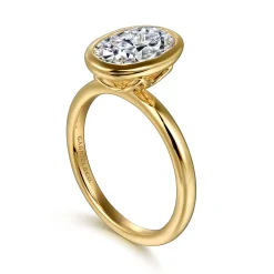 Clearance Gabriel & Co. Linny - 14K Yellow Gold Oval Bezel Set Diamond Engagement Ring