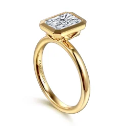 Clearance Gabriel & Co. Linny - 14K Yellow Gold Radiant Cut Bezel Set Diamond Engagement Ring