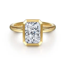 Clearance Gabriel & Co. Linny - 14K Yellow Gold Radiant Cut Bezel Set Diamond Engagement Ring