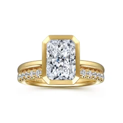 Clearance Gabriel & Co. Linny - 14K Yellow Gold Radiant Cut Bezel Set Diamond Engagement Ring