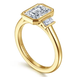 Gabriel & Co. Liora - 14K Yellow Gold Emerald Cut Three Stone Bezel Set Diamond Engagement Ring