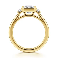 Gabriel & Co. Liora - 14K Yellow Gold Emerald Cut Three Stone Bezel Set Diamond Engagement Ring