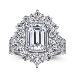 Discount Gabriel & Co. Lisette - 14K White Gold Fancy Halo Emerald Cut Diamond Engagement Ring