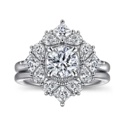 Clearance Gabriel & Co. Liv - 14K White Gold Fancy Halo Round Diamond Engagement Ring