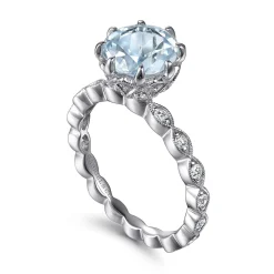 Gabriel & Co. Liza - Vintage Inspired 14K White Gold Aquamarine and Diamond Engagement Ring