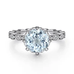 Gabriel & Co. Liza - Vintage Inspired 14K White Gold Aquamarine and Diamond Engagement Ring