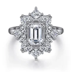 Sale Gabriel & Co. Lois - 14K White Gold Fancy Halo Emerald Cut Diamond Engagement Ring