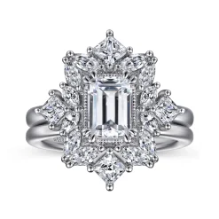 Sale Gabriel & Co. Lois - 14K White Gold Fancy Halo Emerald Cut Diamond Engagement Ring