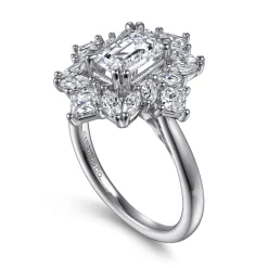Sale Gabriel & Co. Lois - 14K White Gold Fancy Halo Emerald Cut Diamond Engagement Ring