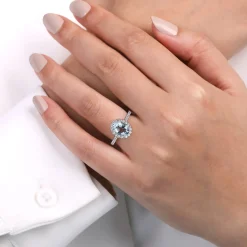 Outlet Gabriel & Co. Loreina - 14K White Gold Oval Halo Aquamarine and Diamond Engagement Ring