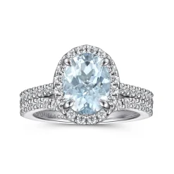 Outlet Gabriel & Co. Loreina - 14K White Gold Oval Halo Aquamarine and Diamond Engagement Ring