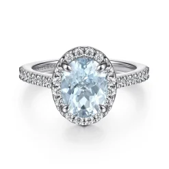 Outlet Gabriel & Co. Loreina - 14K White Gold Oval Halo Aquamarine and Diamond Engagement Ring