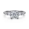 New Gabriel & Co. Louann - 14K White Gold Cushion Cut Three Stone Diamond Engagement Ring