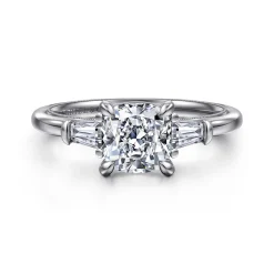 New Gabriel & Co. Louann - 14K White Gold Cushion Cut Three Stone Diamond Engagement Ring