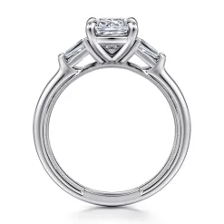 New Gabriel & Co. Louann - 14K White Gold Cushion Cut Three Stone Diamond Engagement Ring