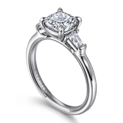 New Gabriel & Co. Louann - 14K White Gold Cushion Cut Three Stone Diamond Engagement Ring