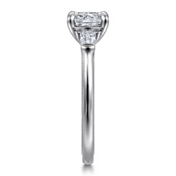 New Gabriel & Co. Louann - 14K White Gold Cushion Cut Three Stone Diamond Engagement Ring