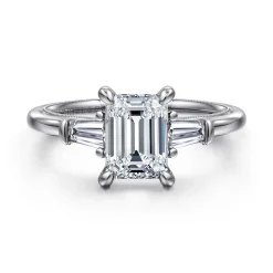 Clearance Gabriel & Co. Louann - 14K White Gold Emerald Cut Three Stone Diamond Engagement Ring