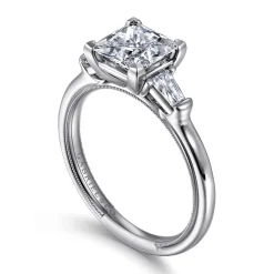 Discount Gabriel & Co. Louann - 14K White Gold Princess Cut Three Stone Diamond Engagement Ring