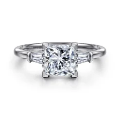 Discount Gabriel & Co. Louann - 14K White Gold Princess Cut Three Stone Diamond Engagement Ring