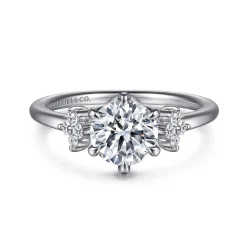 New Gabriel & Co. Louise - 14K White Gold Three Stone Cluster Round Diamond Engagement Ring