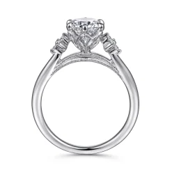 New Gabriel & Co. Louise - 14K White Gold Three Stone Cluster Round Diamond Engagement Ring