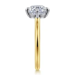 Discount Gabriel & Co. Lou - 14K White-Yellow Gold East West Elongated Cushion Compass Prong Solitaire Diamond Engagement Ring