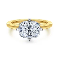 Discount Gabriel & Co. Lou - 14K White-Yellow Gold East West Elongated Cushion Compass Prong Solitaire Diamond Engagement Ring