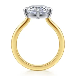 Discount Gabriel & Co. Lou - 14K White-Yellow Gold East West Elongated Cushion Compass Prong Solitaire Diamond Engagement Ring
