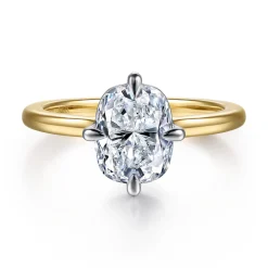 Sale Gabriel & Co. Lou - 14K White-Yellow Gold Elongated Cushion Compass Prong Solitaire Diamond Engagement Ring