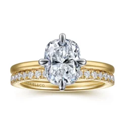 Sale Gabriel & Co. Lou - 14K White-Yellow Gold Elongated Cushion Compass Prong Solitaire Diamond Engagement Ring