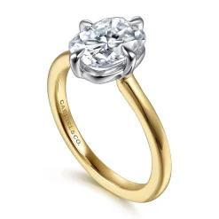 Sale Gabriel & Co. Lou - 14K White-Yellow Gold Elongated Cushion Compass Prong Solitaire Diamond Engagement Ring