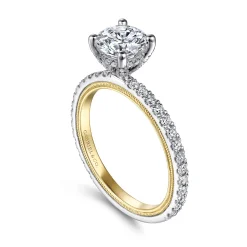 New Gabriel & Co. Love - 14K White-Yellow Gold Diamond Engagement Ring