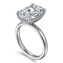 Hot Gabriel & Co. Lua - 14K White Gold Hidden Halo Oval Diamond Engagement Ring