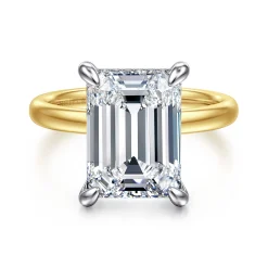 Gabriel & Co. Lua - 14K White-Yellow Gold Hidden Halo Emerald Cut Diamond Engagement Ring