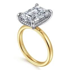 Gabriel & Co. Lua - 14K White-Yellow Gold Hidden Halo Emerald Cut Diamond Engagement Ring