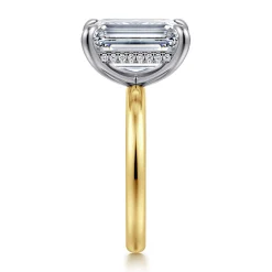 Gabriel & Co. Lua - 14K White-Yellow Gold Hidden Halo Emerald Cut Diamond Engagement Ring
