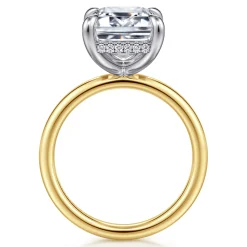 Gabriel & Co. Lua - 14K White-Yellow Gold Hidden Halo Emerald Cut Diamond Engagement Ring