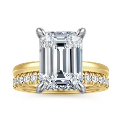 Gabriel & Co. Lua - 14K White-Yellow Gold Hidden Halo Emerald Cut Diamond Engagement Ring