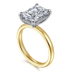 Gabriel & Co. Lua - 14K White-Yellow Gold Hidden Halo Emerald Cut Diamond Engagement Ring