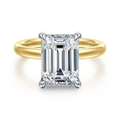 Gabriel & Co. Lua - 14K White-Yellow Gold Hidden Halo Emerald Cut Diamond Engagement Ring