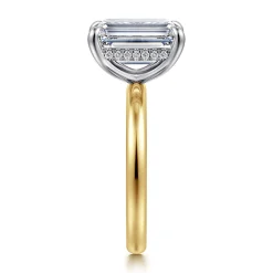 Gabriel & Co. Lua - 14K White-Yellow Gold Hidden Halo Emerald Cut Diamond Engagement Ring
