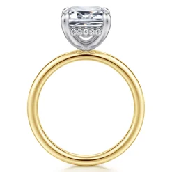 Gabriel & Co. Lua - 14K White-Yellow Gold Hidden Halo Emerald Cut Diamond Engagement Ring