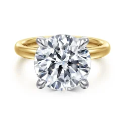 New Gabriel & Co. Lua - 14K White-Yellow Gold Hidden Halo Round Diamond Engagement Ring
