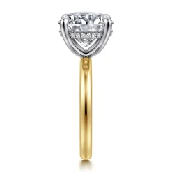 New Gabriel & Co. Lua - 14K White-Yellow Gold Hidden Halo Round Diamond Engagement Ring