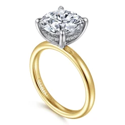 Hot Gabriel & Co. Lua - 14K White-Yellow Gold Hidden Halo Round Diamond Engagement Ring