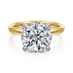 Hot Gabriel & Co. Lua - 14K White-Yellow Gold Hidden Halo Round Diamond Engagement Ring