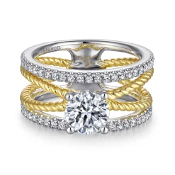 Outlet Gabriel & Co. Lucinda - 14K White-Yellow Gold Free Form Round Diamond Engagement Ring