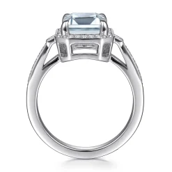 Clearance Gabriel & Co. Luiza - 14K White Gold Emerald Three Stone Halo Aquamarine and Diamond Engagement Ring