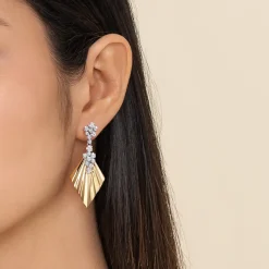 New Gabriel & Co. Lumiere - 14K White Yellow Gold Diamond and Diamond Cut Stud Drop Earrings